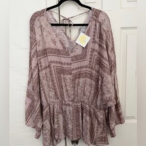 white birch Dusty Rose Paisley Peplum Top